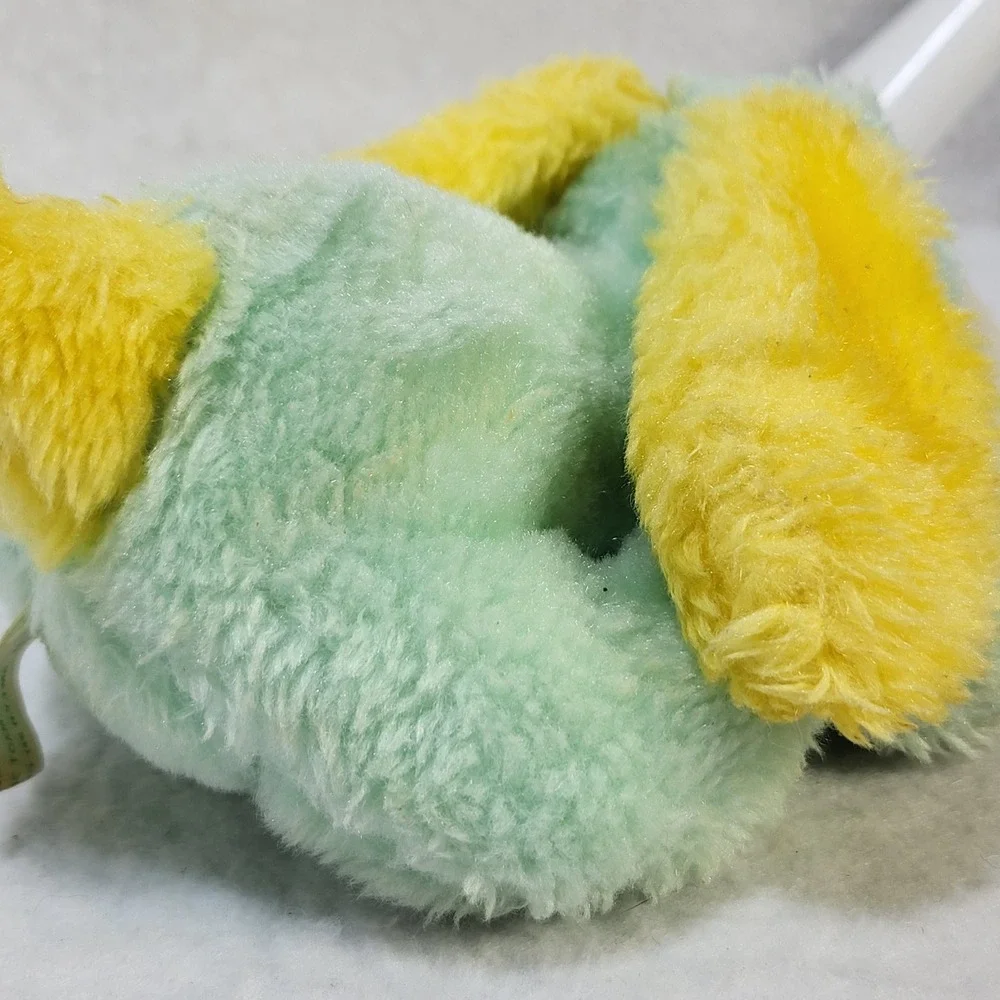 Vintage Commonwealth Toy Pastel Green Yellow Puppy Dog Plush Stuffed Animal 6